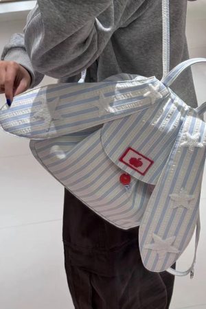 2025 Striped Rabbit Ear Backpack for Women, Large Capacity Commuter Tote Bag, Stylish Student School Bag