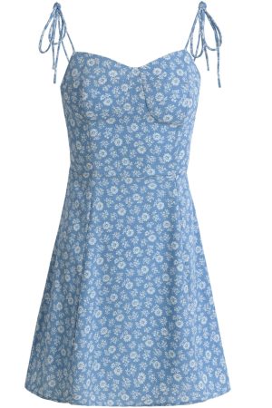 2025 Summer Blue Floral Dress for Petite Women - French-Style Vacation Short Dress