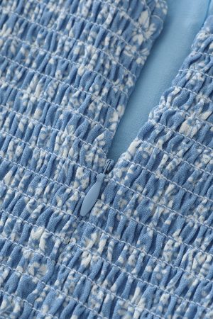 2025 Summer Blue Floral Dress for Petite Women - French-Style Vacation Short Dress