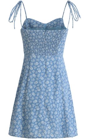 2025 Summer Blue Floral Dress for Petite Women - French-Style Vacation Short Dress