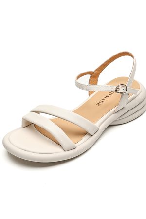 2025 Summer Genuine Leather Backless Mid-Heel Open-Toe Sandals for Women with One-Strip Buckle - Comfortable Chic Style