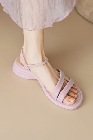 2025 Summer Genuine Leather Backless Mid-Heel Open-Toe Sandals for Women with One-Strip Buckle - Comfortable Chic Style