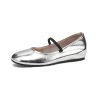2025 Summer Genuine Leather Flat Hidden Height Mary Jane Shoes for Women in Silver - Stylish Shallow Mouth Size 41