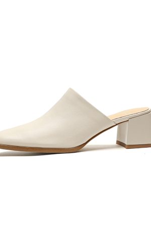 2025 Summer High Heel Chunky Slippers for Women - Square Toe Slip-On Half Slippers in Top Layer Cowhide for Outdoor Style