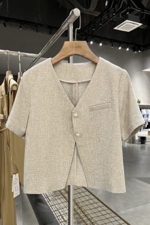 2025 Summer Off-White Women's Vintage High-End Short Suit Jacket - Chic 90s Inspired Design