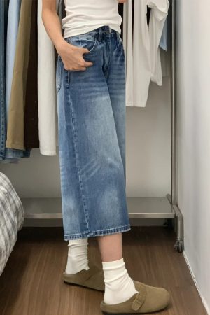 2025 Summer Plus Size American Retro Wide-Leg Jeans for Women - Loose Mid-Length Fashion Pants