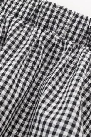 2025 Summer Ruffled Spliced Plaid Mid-Length Skirt with Elastic Waist for Women - Trendy Casual Fashion