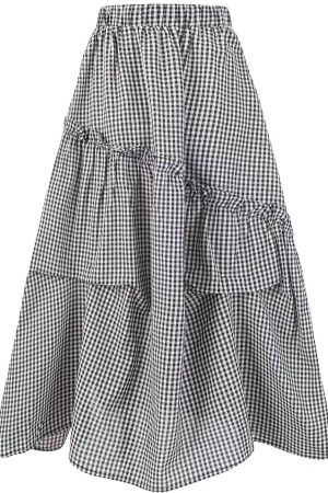 2025 Summer Ruffled Spliced Plaid Mid-Length Skirt with Elastic Waist for Women - Trendy Casual Fashion