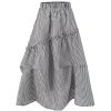 2025 Summer Ruffled Spliced Plaid Mid-Length Skirt with Elastic Waist for Women - Trendy Casual Fashion