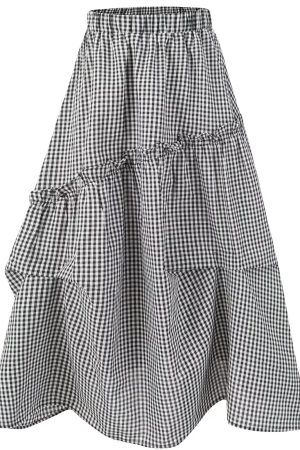 2025 Summer Ruffled Spliced Plaid Mid-Length Skirt with Elastic Waist for Women - Trendy Casual Fashion
