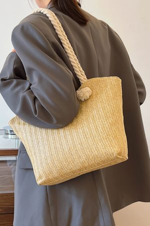2025 Summer Straw Woven Shoulder Bag for Women - Large Capacity High-Quality Commuting Tote, Trendy Niche Design