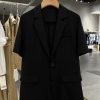 2025 Summer Thin Black Slim Short Sleeve Blazer Jacket for Women - Elegant Hepburn Style Formal Suit Jacket