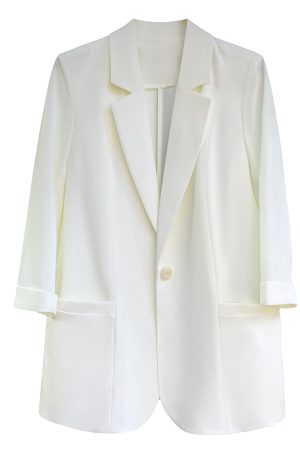 2025 Summer Thin Draped White Blazer for Women, Casual Professional One-Button Suit, Chic Office Wear