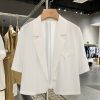 2025 Summer Thin White Loose Short Sleeve Blazer Jacket for Women, Casual Chic Short Suit Top, Trendy Lightweight Fashion