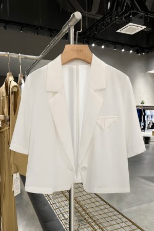 2025 Summer Thin White Loose Short Sleeve Blazer Jacket for Women, Casual Chic Short Suit Top, Trendy Lightweight Fashion