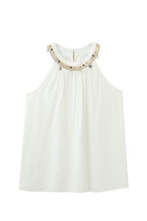 2025 Summer Women's Berry Purple Neck-Hanging Beach Top, Loose Fit Flattering Tank Top, Trendy Casual Style