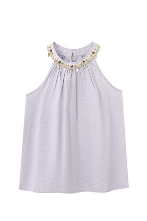 2025 Summer Women's Berry Purple Neck-Hanging Beach Top, Loose Fit Flattering Tank Top, Trendy Casual Style