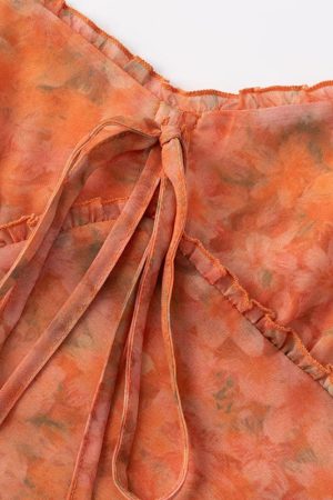 2025 Summer Women's Floral Spaghetti Strap Dress - French Style Vacation Long Orange Dress for Effortless Elegance