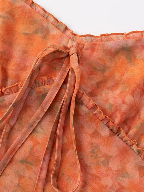 2025 Summer Women's Floral Spaghetti Strap Dress - French Style Vacation Long Orange Dress for Effortless Elegance 2025 Summer Women's Floral Spaghetti Strap Dress - French Style Vacation Long Orange Dress for Effortless Elegance