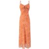 2025 Summer Women's Floral Spaghetti Strap Dress - French Style Vacation Long Orange Dress for Effortless Elegance
