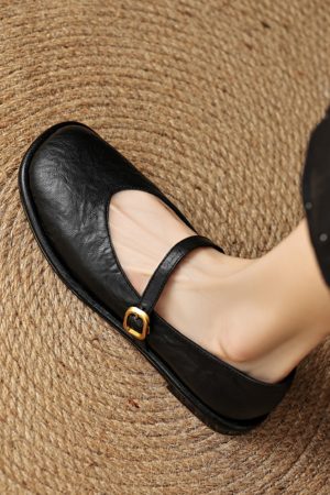 2025 Summer Women's Lambskin Mary Jane Flats - Round Toe, Shallow Mouth, Large Size 41-43, Trendy Casual Footwear