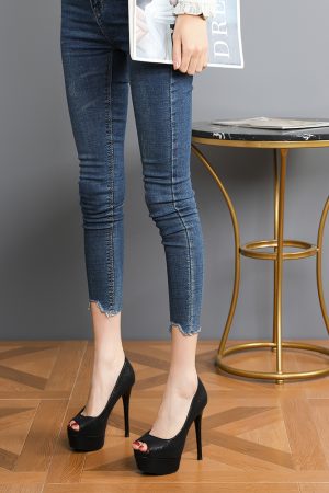 2025 Summer Women's Peep Toe High Heels, Sexy 12CM Thin Heels, Waterproof Platform Nightclub Shoes, Versatile Party Footwear