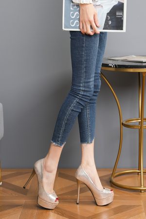 2025 Summer Women's Peep Toe High Heels, Sexy 12CM Thin Heels, Waterproof Platform Nightclub Shoes, Versatile Party Footwear