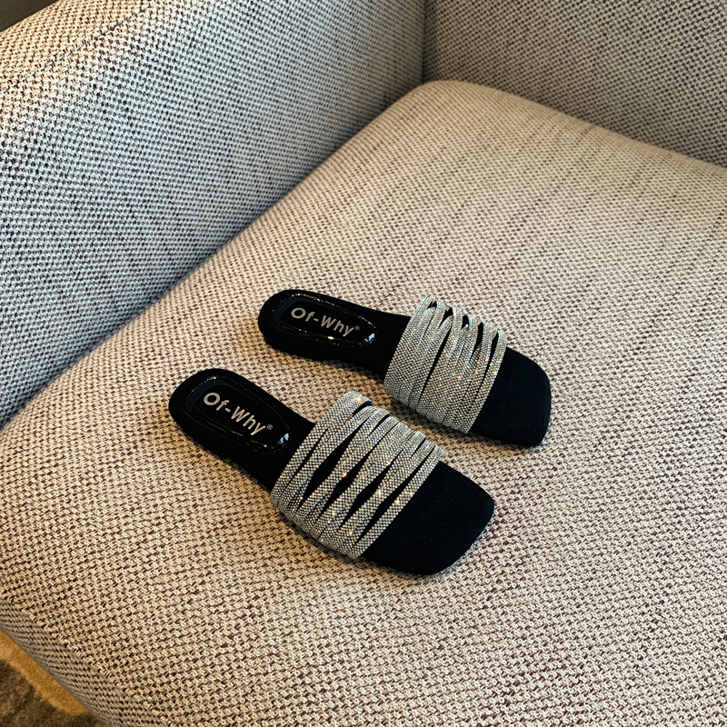 2025 Summer Women's Water Drill One-Word Sandals - Fairy Style Flat Korean Cool Footwear for Outdoor Wear 2025 Summer Women's Water Drill One-Word Sandals - Fairy Style Flat Korean Cool Footwear for Outdoor Wear