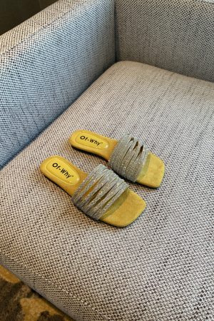 2025 Summer Women's Water Drill One-Word Sandals - Fairy Style Flat Korean Cool Footwear for Outdoor Wear