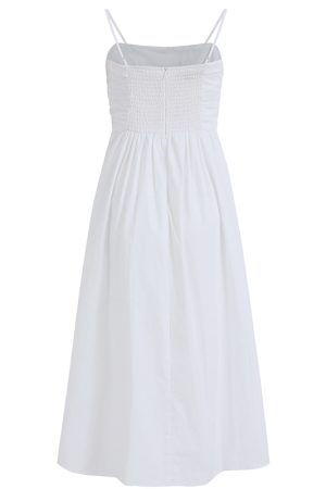 2025 Summer Women's White Spaghetti Strap Evening Gown - French-Style Long Dress for Vacation and Special Occasions