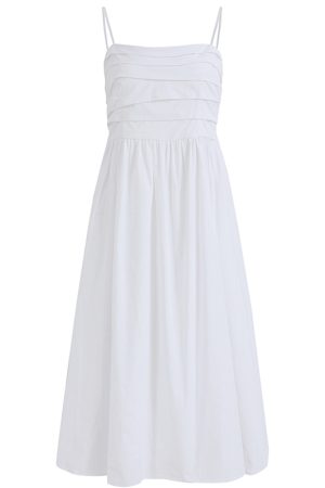 2025 Summer Women's White Spaghetti Strap Evening Gown - French-Style Long Dress for Vacation and Special Occasions