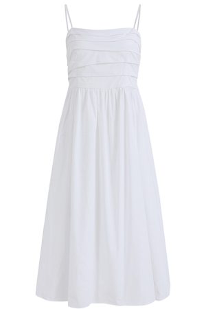 2025 Summer Women's White Spaghetti Strap Evening Gown - French-Style Long Dress for Vacation and Special Occasions
