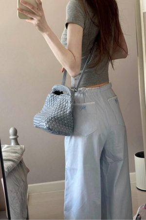 2025 Women's Blue Striped Wide-Leg Pants - American Style Casual Floor-Length Loose Straight-Leg Trousers for Spicy Girl Vibe