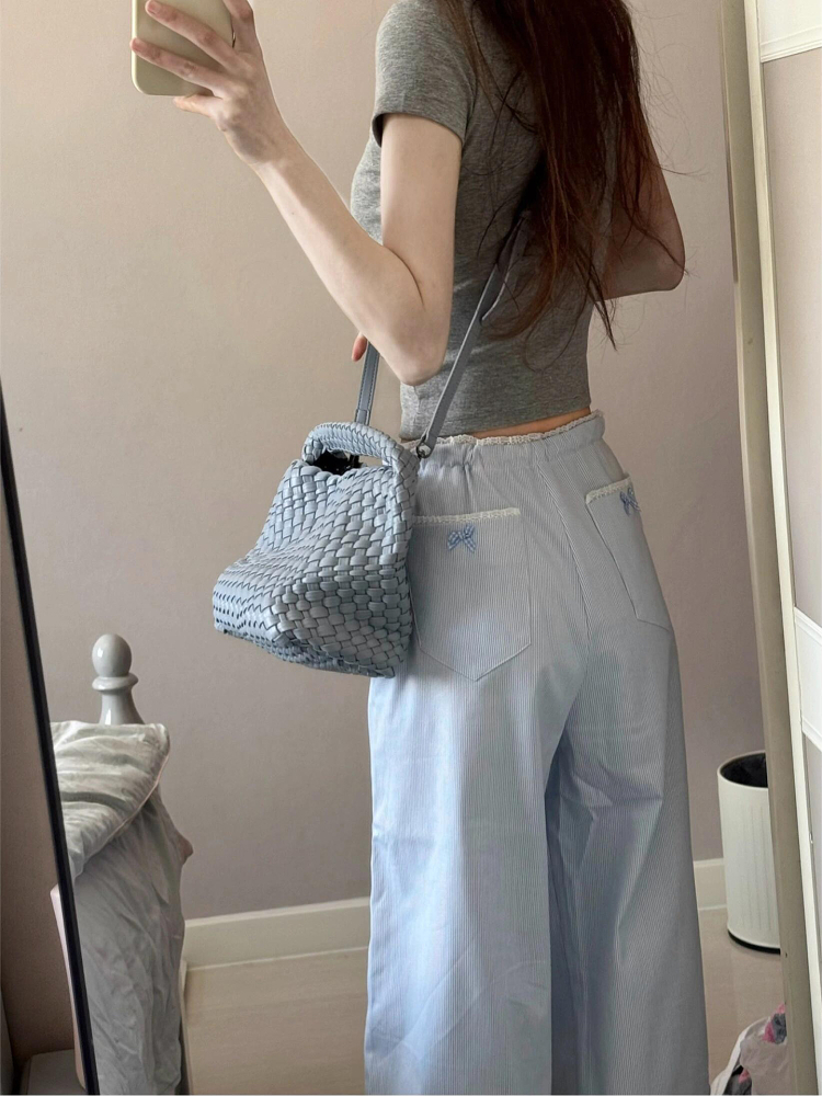 2025 Women's Blue Striped Wide-Leg Pants - American Style Casual Floor-Length Loose Straight-Leg Trousers for Spicy Girl Vibe 2025 Women's Blue Striped Wide-Leg Pants - American Style Casual Floor-Length Loose Straight-Leg Trousers for Spicy Girl Vibe