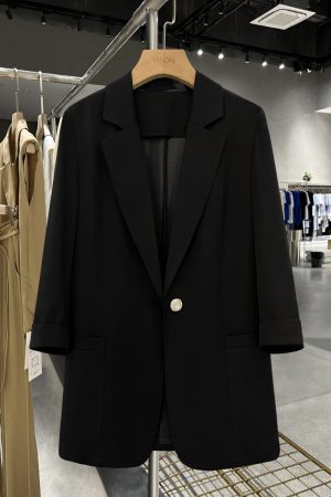 2025 Women's Casual Black Suit Jacket - Thin High-Quality Blazer for Summer Professional Attire, Versatile Office Wear