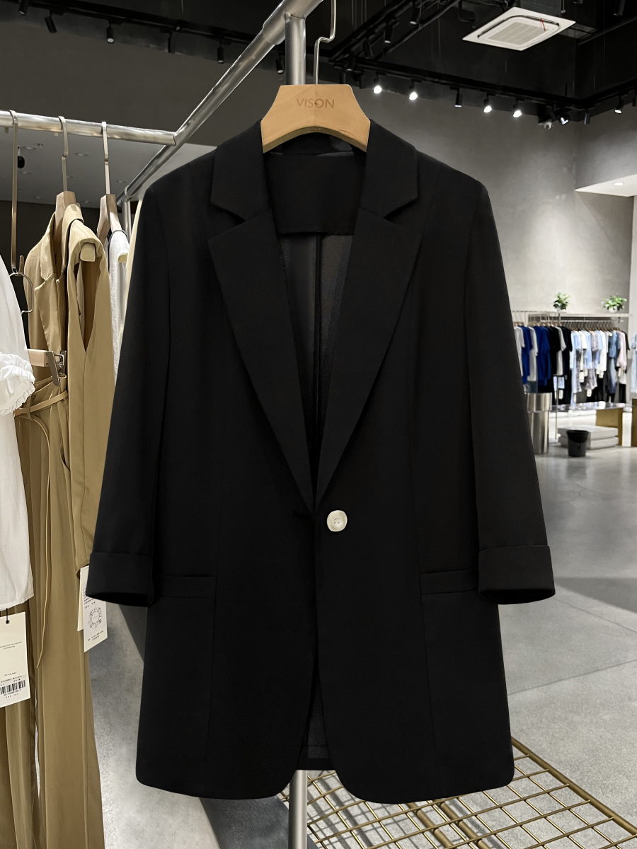 2025 Women's Casual Black Suit Jacket - Thin High-Quality Blazer for Summer Professional Attire, Versatile Office Wear 2025 Women's Casual Black Suit Jacket - Thin High-Quality Blazer for Summer Professional Attire, Versatile Office Wear