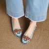 2025 Women's Color Block Canvas Slip-On Flats with Embroidery - Comfortable Round Toe Casual Footwear