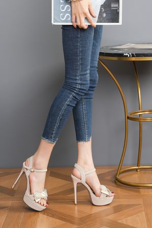 2025 Women's High Heels with Bowknot and One-Strap, Thin Heel, Waterproof Platform, Versatile Summer Footwear 12CM