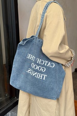2025 Women's Large Capacity Denim Canvas Tote Bag, Casual Versatile Shoulder Bag in Trendy Style