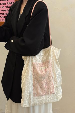 2025 Women's Pearl Luster Lace Canvas Bag - Large Capacity Commuter Tote Shoulder Bag for Students