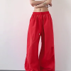 2025 Women's Red Cargo Pants - American Style Loose Parachute Pants, Slimming Drape, Hip-Hop Casual Sportswear