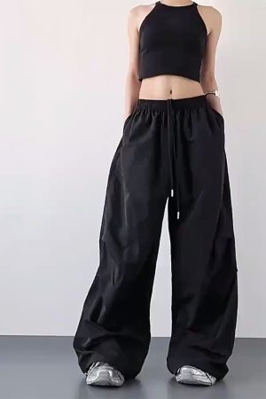 2025 Women's Red Cargo Pants - American Style Loose Parachute Pants, Slimming Drape, Hip-Hop Casual Sportswear