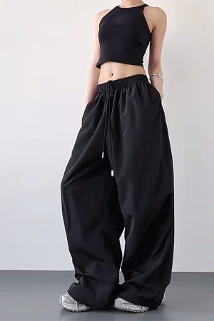 2025 Women's Red Cargo Pants - American Style Loose Parachute Pants, Slimming Drape, Hip-Hop Casual Sportswear