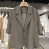 2025 Women's Vintage Short Blazer - Summer Thin Gray Textured Suit Jacket, Stylish High-Quality Fashion
