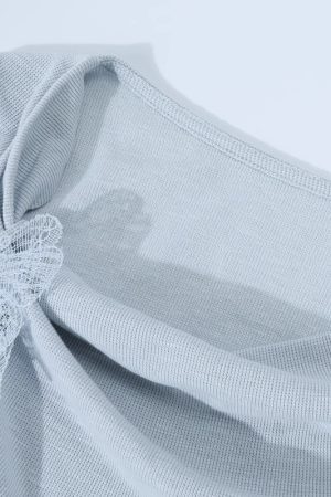 3D Butterfly Blue Off-Shoulder Top - Unique Waist-Cinched Blouse, Stylish Women's T-Shirt for Y2K and Casual Looks