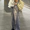 3D Deep Reshape Grunge Aged Layered Chain Print Loose Baggy Straight Pants for Y2K Style Fashion