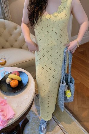 3D Floral Hollow Out Two-Piece Sling Dress for Women - Unique Waist-Cinching Design for Spring Summer 2025 - Y2K Style