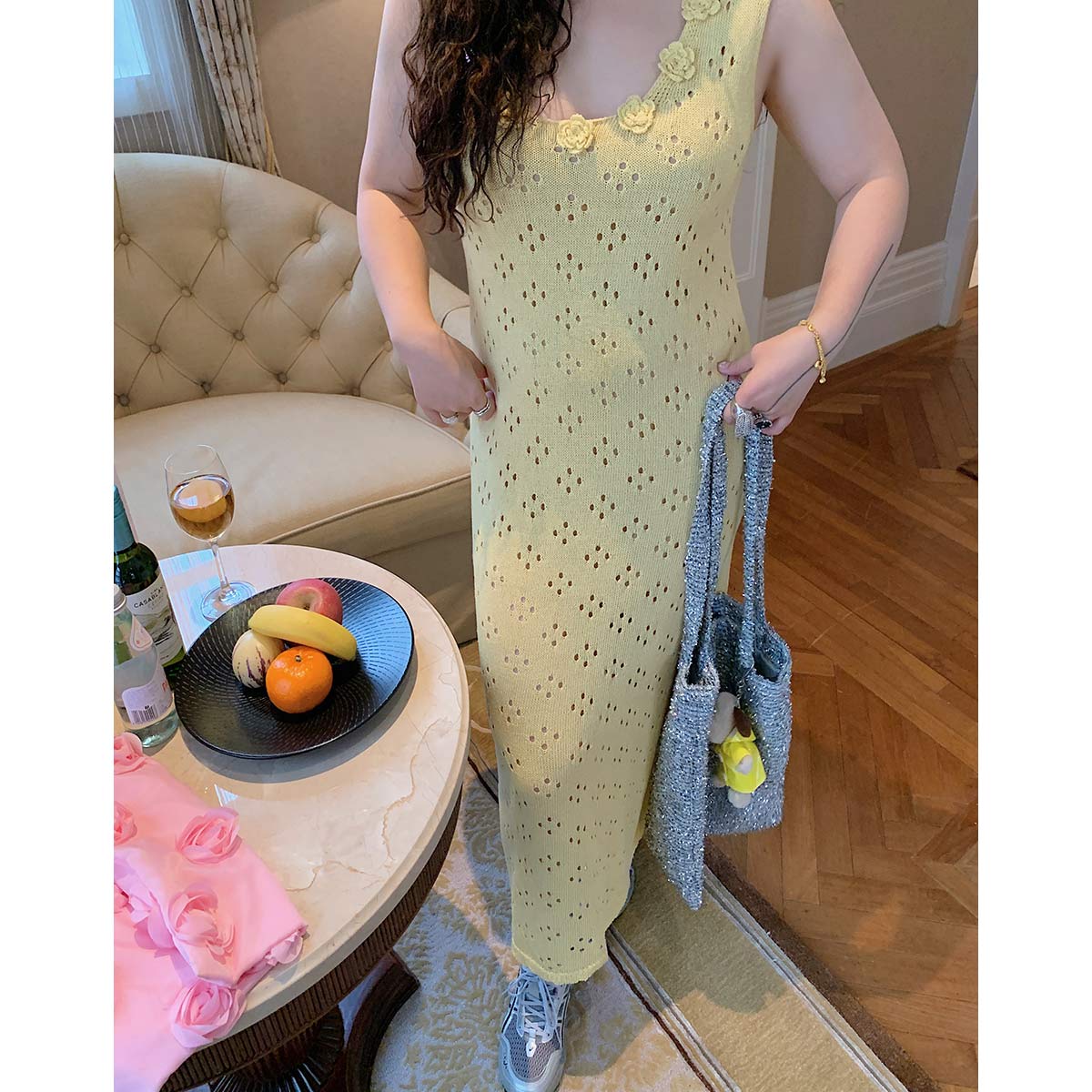 3D Floral Hollow Out Two-Piece Sling Dress for Women - Unique Waist-Cinching Design for Spring Summer 2025 - Y2K Style 3D Floral Hollow Out Two-Piece Sling Dress for Women - Unique Waist-Cinching Design for Spring Summer 2025 - Y2K Style