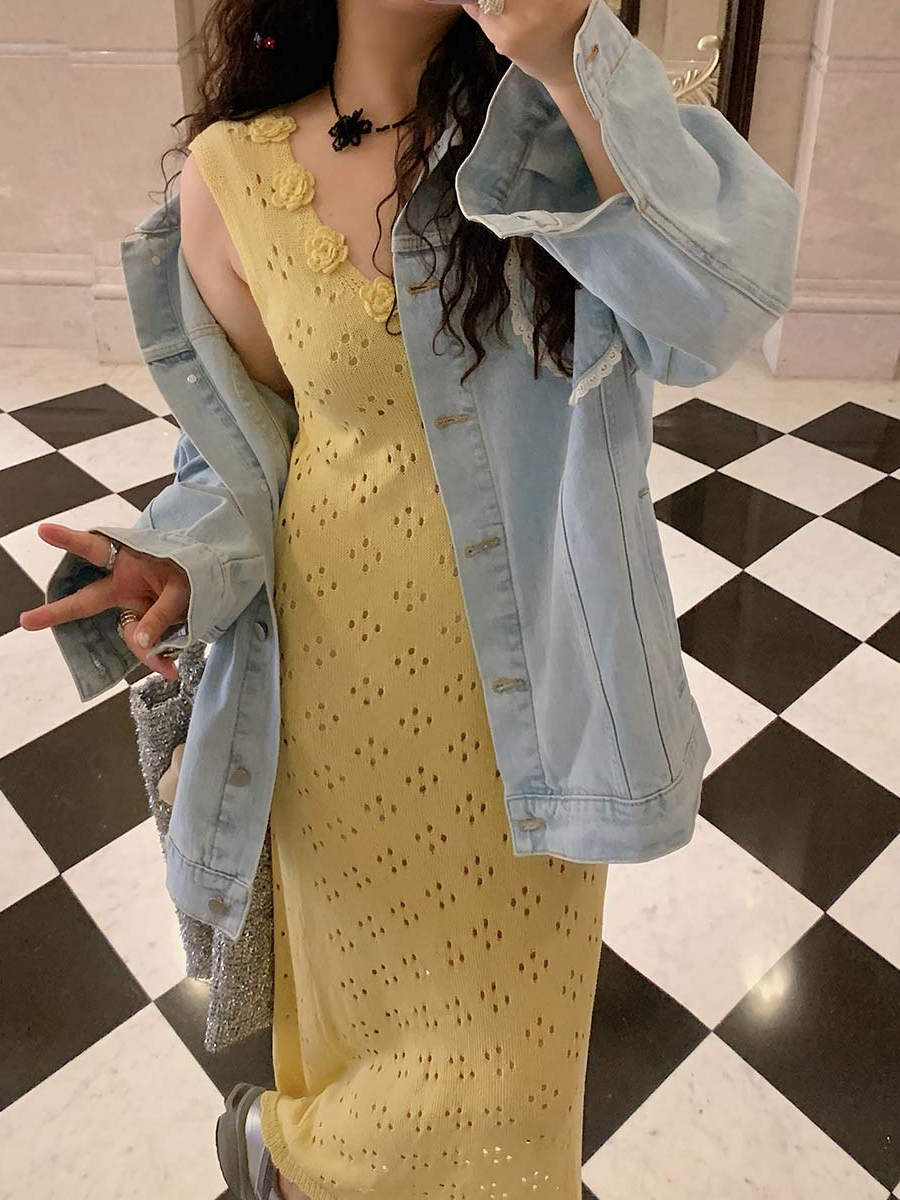 3D Floral Hollow Out Two-Piece Sling Dress for Women - Unique Waist-Cinching Design for Spring Summer 2025 - Y2K Style 3D Floral Hollow Out Two-Piece Sling Dress for Women - Unique Waist-Cinching Design for Spring Summer 2025 - Y2K Style