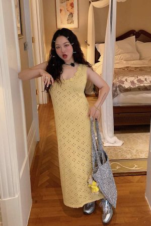 3D Floral Hollow Out Two-Piece Sling Dress for Women - Unique Waist-Cinching Design for Spring Summer 2025 - Y2K Style